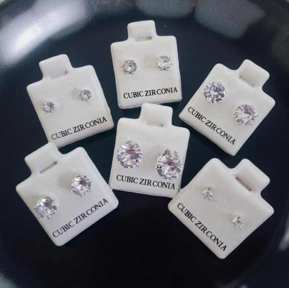 CLEAR CZ Stainless Steel 6-Pair Earring Bundle - Picture 1 of 2